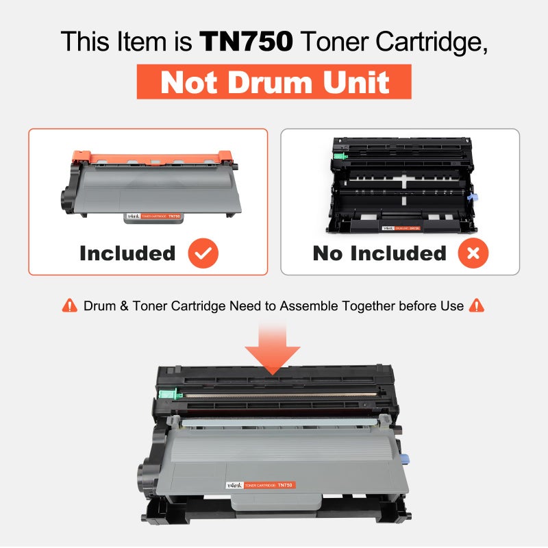 v4ink 2-Pack Compatible Toner Cartridge Replacement for Brother TN-750 TN750 TN-720 TN720 High Yield Toner Cartridge for Brother hl-5470dw HL-5450dn hl-6180dw mfc-8710dw mfc-8950dw mfc-8910dw Printer - Image 5